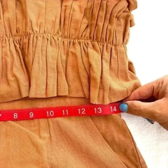 Vici Blush Pink Strapless Ruffled Pockets 70’s 100% Cotton Shorts Romper Size M - Picture 15 of 16